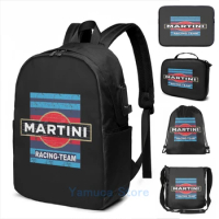 Funny Graphic print MARTINI RACING MERCH USB Charge Backpack men School bags Women bag Travel laptop bag