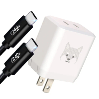 【PowerFalcon】GaN 35W充電器+240W快充線/2米(雙USB-C 最新iphone 安卓快充協議 PD快充 安卓快充 QC快充)