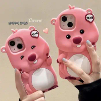MINISO Loopy Iphone Case Kawaii Disney Cute Anime Korean Cartoon Pink Beaver Anti Drop Creative Design Girls Apple Phone Case