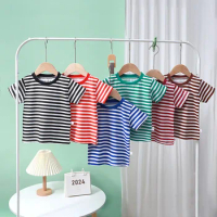 2024 Striped T-shirts for Children Cotton Girls Boys Tees Baby Short Sleeve Tops for 1-9Yrs Kids Clothes Cheap Stuff Summer