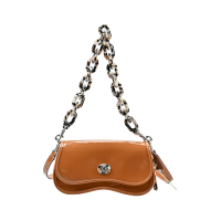COACH Coachtopia Wavy Dinky琥珀棕色漆皮皮革波浪雙背帶肩背/斜背腋下包