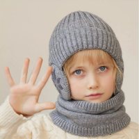 2-piece set children's winter skiing outdoor activity knit hat and scarf set, suitable for ages 3-12
