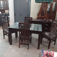 Meja Makan Kayu Jati Minimalis Kursi 6 & 4 termasuk Kaca Es