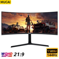 MUCAI 34 Inch Monitor 144HZ Curved Screen Display MVA WQHD Desktop LED Gamer Computer Screen 1500R Curved DP/3440*1440