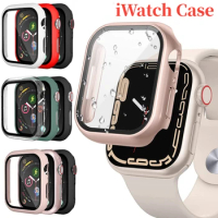 Tempered Glass+Cover For Apple Watch 8 45m 41mm 44mm 40mm 42mm 38mm PC Bumper Screen Protector Case iWatch Series 7 6 5 4 3 SE