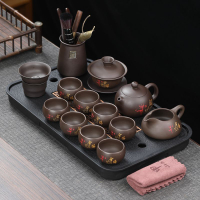原礦紫砂功夫茶具套裝家用實木茶盤辦公用泡茶器整套中式茶壺蓋碗