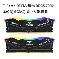 【最高折200+跨店點數22%回饋】TEAM十銓 T-Force DELTA 炫光 DDR5 7200 32GB(16GB*2) 桌上型記憶體/黑/CL34