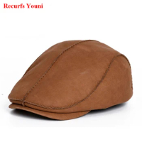 Winter Men Wool Bonia Caps Male Distressed Retro Hand Stitch 100% Fur One Warm Tab Earflap Beret Hats Old Hombre Brown Casquette