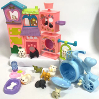 Children's pretend play toys for little girls, pet paradise with cats, dogs, hamsters, mini figurine