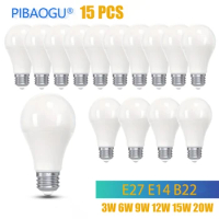 15PCS 110V B22 E27 E14 Base LED Bulbs 3/6/9/12/15/20W Non Dimmable Light Bulbs 50000 Hours Lifetime Durable Suitable Home Use