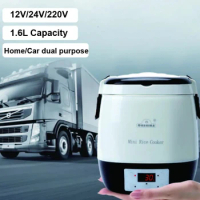 220V Home Electric Rice Cooker Car Non-stick Electric Cooker 12V24V Smart Car Noodle Cooker Mini Rice Cooker With Steamer 1.6L