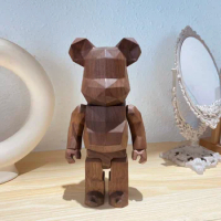 Bearbrick 400% 28cm Height Walnut Rhombus Bear Natural Wood Handmade Trendy Toy Doll Ornament Gift Doll Bear