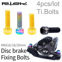 RISK 4pcs M6x16/18/20mm Bicycle Disc Brake Caliper Bolt Clamp Titanium Ti Alloy MTB Mountain Bike Brake Screw