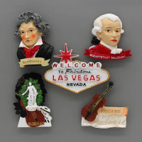 European American cultural tourism souvenir musician Mozart Beethoven 3D solid magnet Las Vegas USA refrigerator home decoration