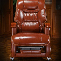 Leather boss chair home business cowhide executive chair reclining massage solid wood president office chair
