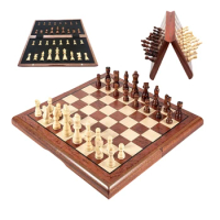 15 Inch Foldable Chess Set, Cherry Wood Pieces 3" King with Deluxe Sapele Wood Case, Magnetic Chess Pieces - Portability, Ideal
