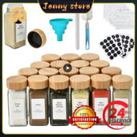 120ml Transparent Bamboo Cover Seasoning Bottle Square Glass Containers Bottle Kitchen Spice Bottle With Hole Sprinkler Jar