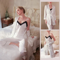 Silk Pajama Terno Long Pants Sleepwear Set Korean Home Wear Lounge
