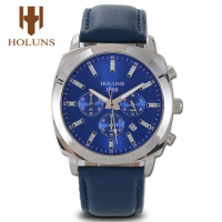 HOLUNS Quartz Watch Men Big Dial Relogio Masculino Fashion Leather Band Waterproof Wristwatch Gift Clock Original Box