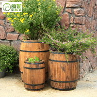 實木圓形花盆碳化庭院陽臺種植酒桶木桶啤酒桶裝飾花箱花盆花架