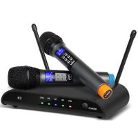 UHF Wireless Microphone System Bluetooth 2 Channel Handheld Microphone Karaoke Mic For Wedding Home Party Church Show Meeting