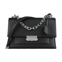 【Michael Kors】MK MICHAEL KORS Cece經典金屬LOGO鍊帶植物皮革釦式肩背斜背包(中/黑)