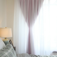 粉色窗簾成品臥室飄窗客廳陽臺落地窗全遮光布公主風紗簾簡約現代