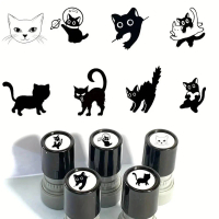 Mainan cap kucing hitam comel untuk kanak-kanak, set cap seni kreatif menggambar, cap plastik dengan