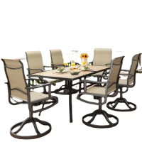 Patio Dining Set for 6, Outdoor Patio Dining Set Including 59" Rectangular Patio Dining Table and 6 Swivel Chair