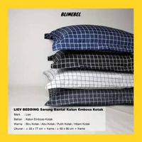 [TERLARIS] Sarung Bantal / Sarung Guling Katun Emboss Kotak Ala Korea Putih Kotak 60 x 90 cm