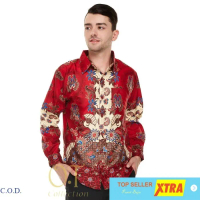 Baju Batik pandawa maroon OT Kemeja Pria Batik velvet maroon Kekinian@@ Kain Kerah Panjang Satin