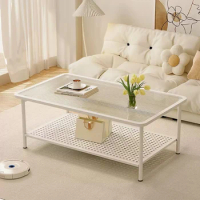 White Luxury Coffee Tables Glass Simple Cheap Unique Minimalist Side Tables Rectangle Aesthetic Stolik Kawowy Home Furniture