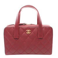 【二手名牌BRAND OFF】CHANEL 香奈兒 酒紅色 牛皮 Bowler 手提包 無卡