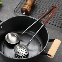304不銹鋼木柄湯勺漏勺家用廚具防燙加厚長柄粥勺撈面勺廚房用品