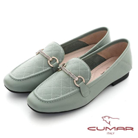 【CUMAR】復刻車格鑽飾方頭樂福平底鞋(深綠色)