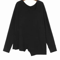 XITAO Asymmetric Knit Pullovers Solid Color V-neck All-match Women Spring Loose Simplicity Temperament Sweaters LYD1291