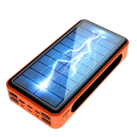 Solar Panel Power Bank with Camping Light Portable Charger Powerbank for iPhone 15 Samsung Xiaomi Mobile Phone Battery 50000mAh