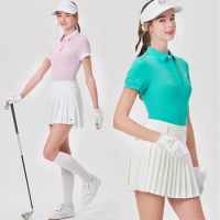 Blktee New Summer Cooling golf Short-sleeved Sports Polo Shirt Women Pleated Golf Skirt Culottes Set High Waist Split Skort