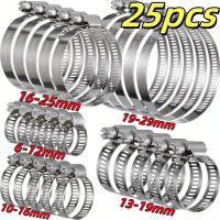 25PCS Discount Set of Pipe Clamps - Stainless Steel Hose Clamps with Worm Gear, Different Size Combi