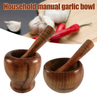 Bamboo Wood Mortar and Pestle Set with Lid Spoon Grinder Press Crusher Masher for Pepper Garlic Herb Spice Kitchen Accessories