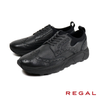 【REGAL】雕花翼紋厚底綁帶休閒鞋 黑色(52YR-BL)