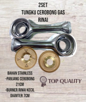 2 Set Cerobong Stainless 21cm & Burner Kecil Rinai untuk Kompor Gas Rinnai dengan Model Burner Diame