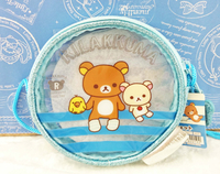 【震撼精品百貨】Rilakkuma San-X 拉拉熊懶懶熊~斜背收納袋/拉鍊零錢包-藍白(附繩)#62019