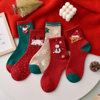 紅襪子女中筒秋冬季可愛卡通圣誕襪長筒襪本命年紅色情侶長款男襪