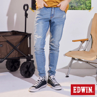 【EDWIN】男裝 紅標 破壞窄管錐形牛仔褲(重漂藍)
