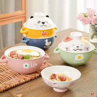 [堯峰陶瓷 ]可愛動物創意泡麵碗 二合一 湯麵碗 4款 單入可架筷匙 | 餐廳營業用 | 送禮自用兩相宜