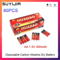 New Style Whole Box 60PCS 1.5V 300mAh AA Disposable Battery Carbon Alkaline Dry Battery for Led Light Toy Mp3 Camera Flash Razor