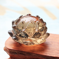 水晶原石天然茶水晶蓮花擺件佛教供具能量水晶石