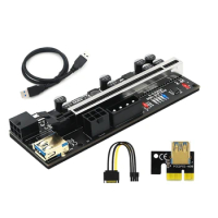 New 010-X PCIE Riser 1X To 16X Graphic Extension With Flash LED For Bitcoin GPU Mining Powered Riser Adapter Card