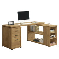 【AT HOME】5尺黃金橡木色L型三抽收納書桌/電腦桌/工作桌 現代簡約(康迪仕)